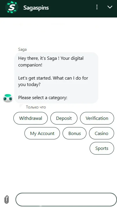 SagaSpins Casino support